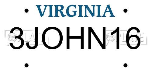 3JOHN16 Virginia License Plate