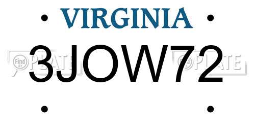 3JOW72 Virginia License Plate