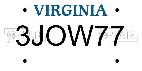 3JOW77 Virginia License Plate