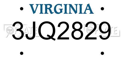 3JQ2829 Virginia License Plate