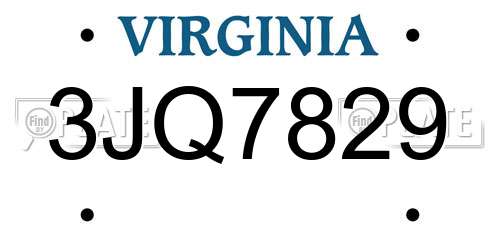 3JQ7829 Virginia License Plate