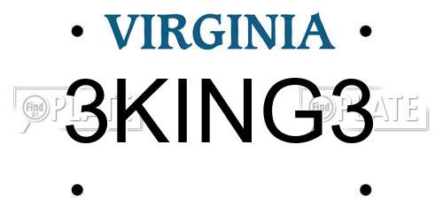 3KING3 Virginia License Plate