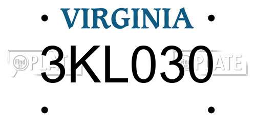 3KL030 Virginia License Plate
