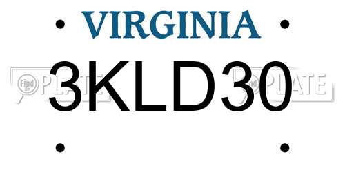 3KLD30 Virginia License Plate