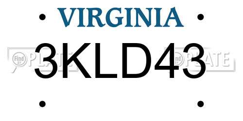 3KLD43 Virginia License Plate