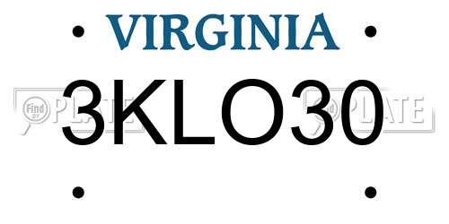 3KLO30 Virginia License Plate
