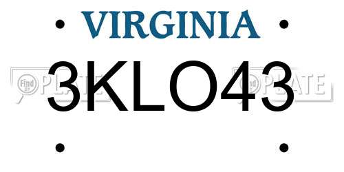 3KLO43 Virginia License Plate