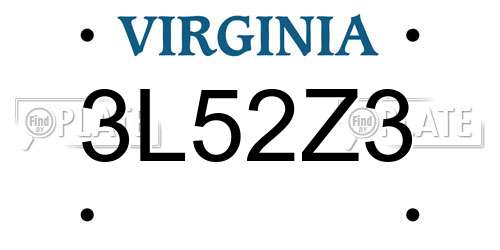3L52Z3 Virginia License Plate