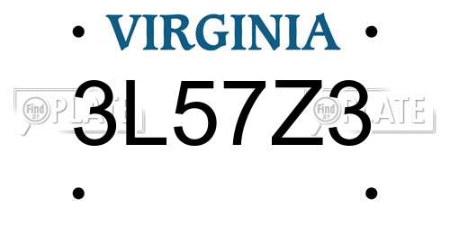 3L57Z3 Virginia License Plate