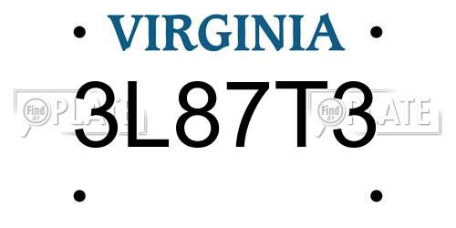 3L87T3 Virginia License Plate