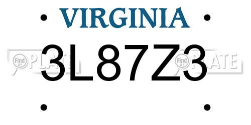3L87Z3 Virginia License Plate