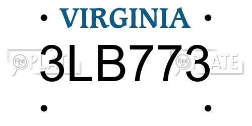 3LB773 Virginia License Plate