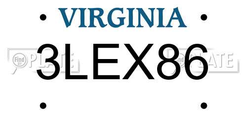 3LEX86 Virginia License Plate
