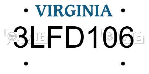 3LFD106 Virginia License Plate