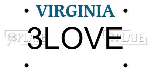 3LOVE Virginia License Plate