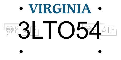 3LTO54 Virginia License Plate