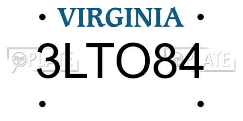 3LTO84 Virginia License Plate