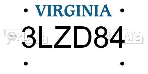 3LZD84 Virginia License Plate