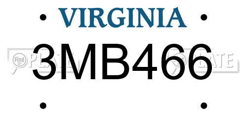 3MB466 Virginia License Plate