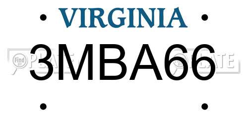 3MBA66 Virginia License Plate