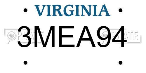 3MEA94 Virginia License Plate