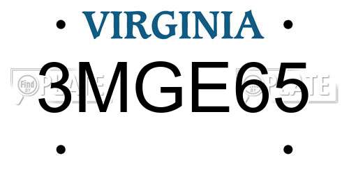 3MGE65 Virginia License Plate
