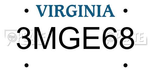 3MGE68 Virginia License Plate
