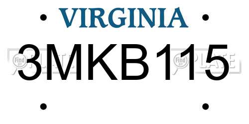 3MKB115 Virginia License Plate