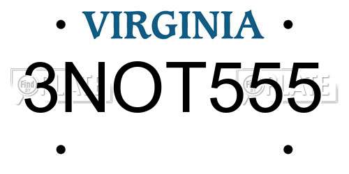 3NOT555 Virginia License Plate