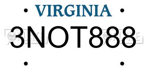 3NOT888 Virginia License Plate