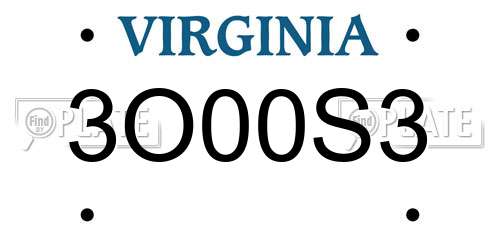 3O00S3 Virginia License Plate