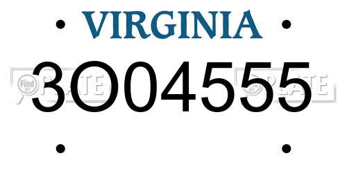 3O04555 Virginia License Plate
