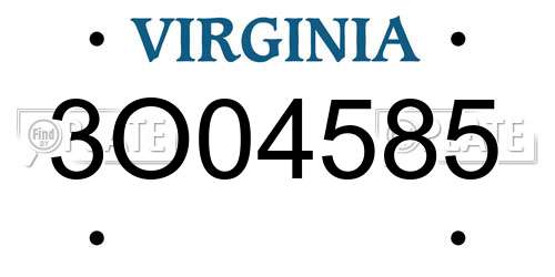 3O04585 Virginia License Plate
