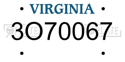3O70067 Virginia License Plate