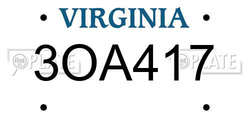 3OA417 Virginia License Plate