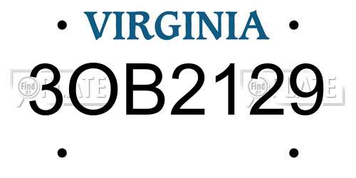 3OB2129 Virginia License Plate