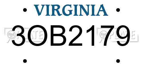 3OB2179 Virginia License Plate