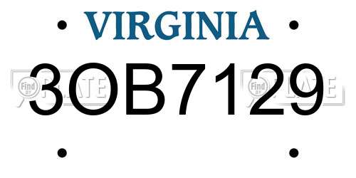 3OB7129 Virginia License Plate