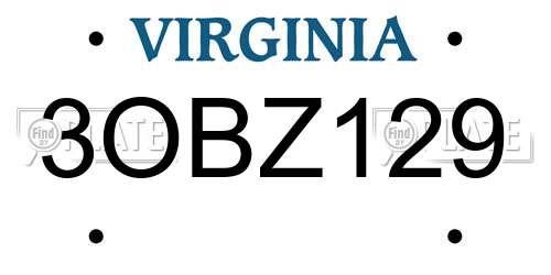 3OBZ129 Virginia License Plate