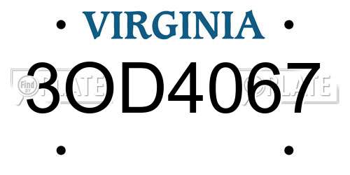 3OD4067 Virginia License Plate