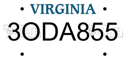 3ODA855 Virginia License Plate