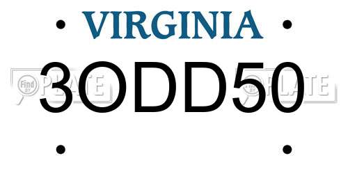 3ODD50 Virginia License Plate