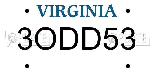 3ODD53 Virginia License Plate