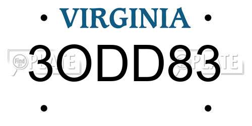 3ODD83 Virginia License Plate