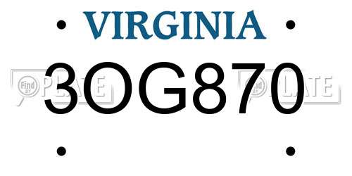 3OG870 Virginia License Plate