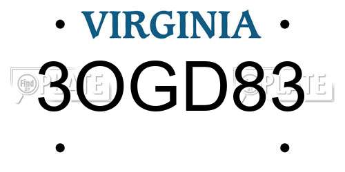 3OGD83 Virginia License Plate