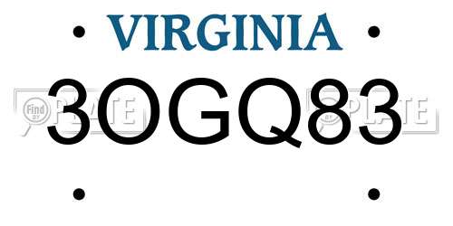 3OGQ83 Virginia License Plate