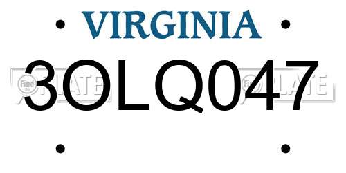 3OLQ047 Virginia License Plate
