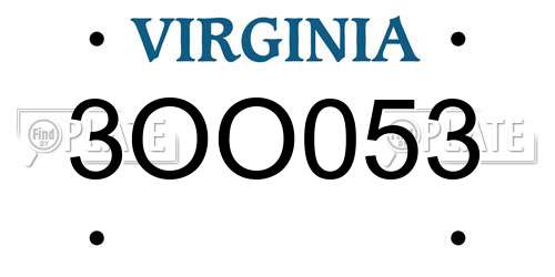 3OO053 Virginia License Plate