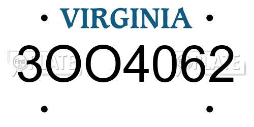 3OO4062 Virginia License Plate